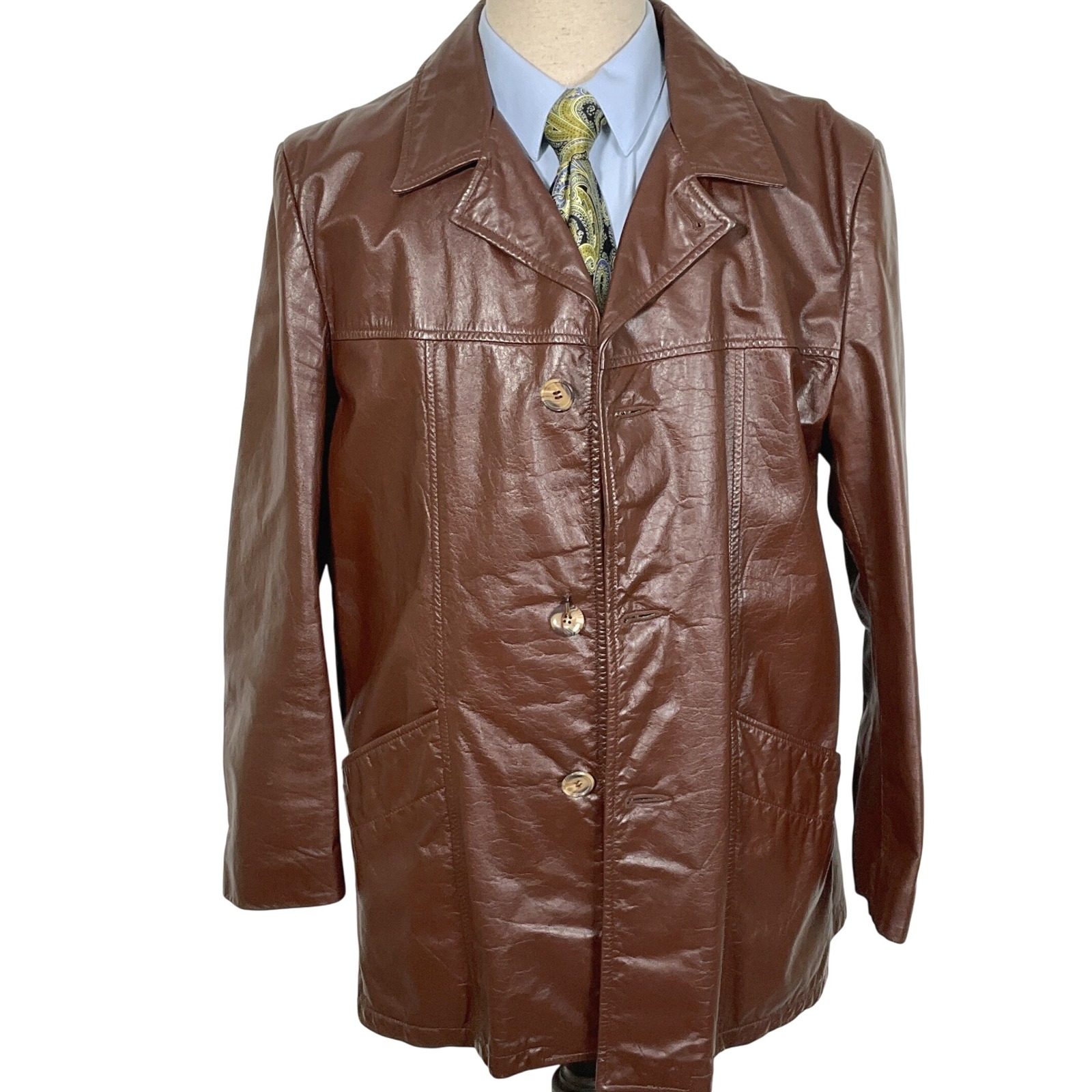 Vintage Leather Jacket Men 42r Brown American Cowhide Car Coat Retro Usa 70-80s